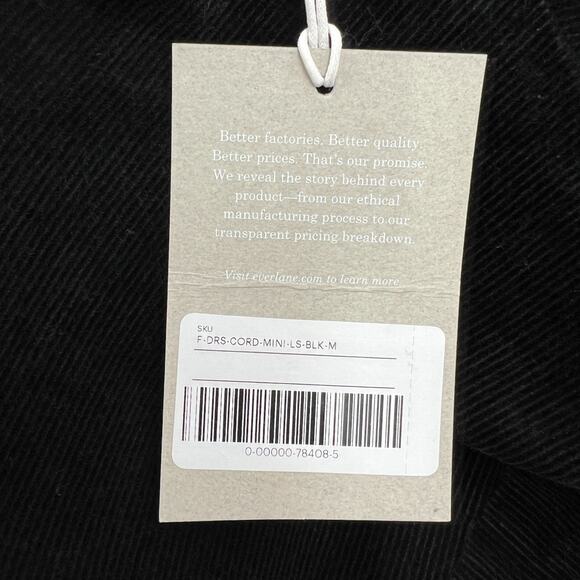 Everlane The Corduroy Mini Dress in Black Puff Sleeve Oversized Babydoll Size M - Picture 12 of 14